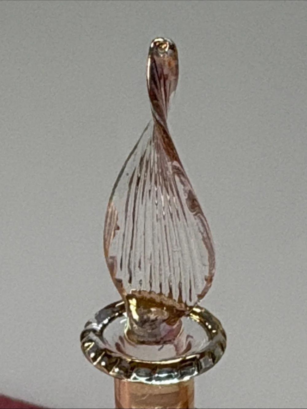 Elegant Egyptian Handblown Amber Glass Bottle with Gold Trim